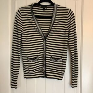 J.Crew Dark Gray & Cream Striped Cardigan